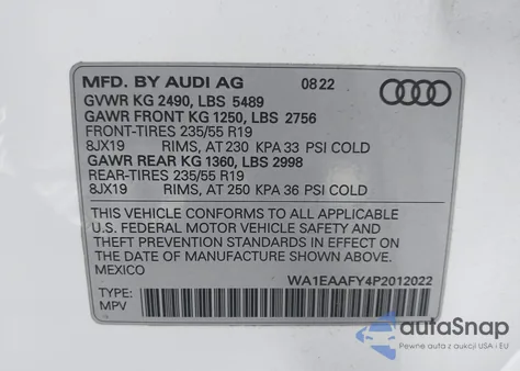 2023 Audi Q5 S Line Premium Plus from USA, damaged, VIN WA1EAAFY4P2012022